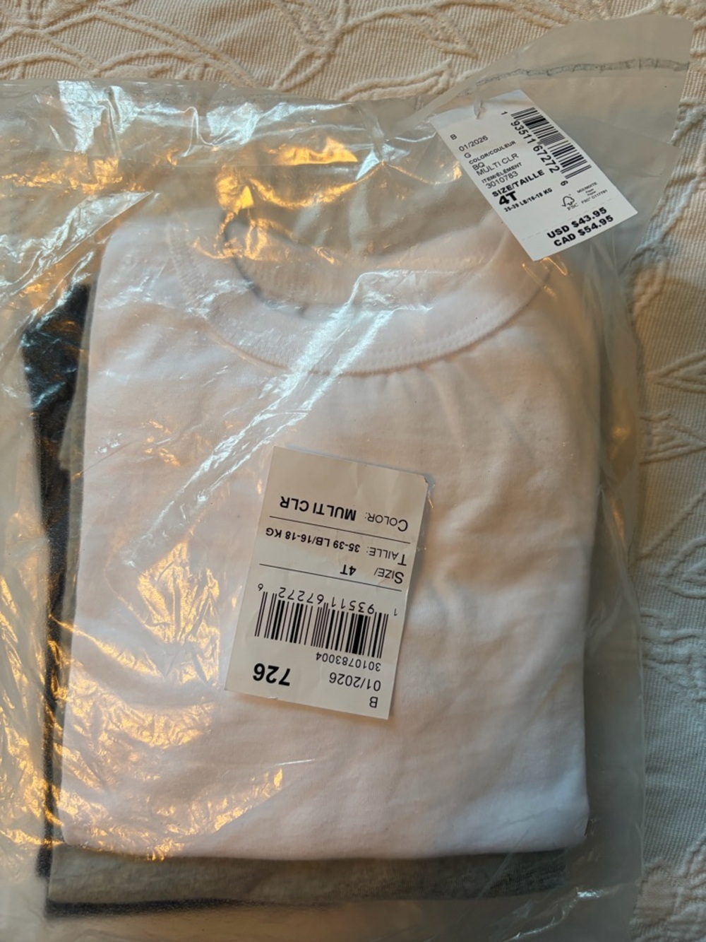 Boys children’s place new Basic White Tee Pack - Multi Color (Packaged) 4